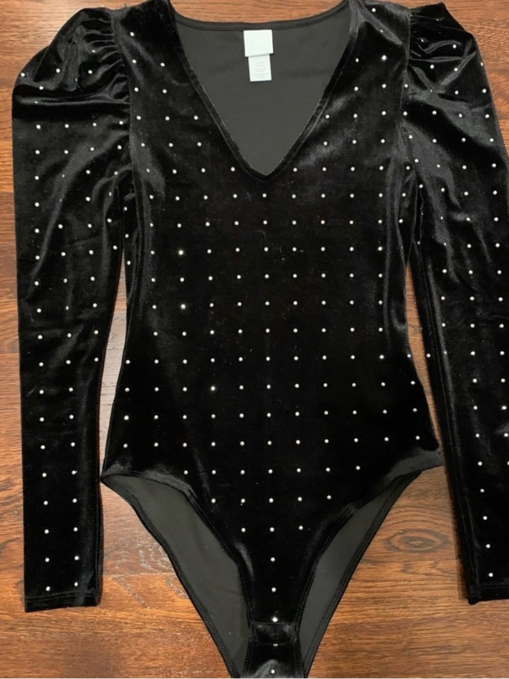 H&M Black Velvet Rhinestone Bodysuit, XS, Whimsygoth, Goth, Witchy.